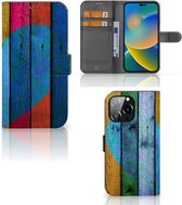 Mobiel Bookcase iPhone 14 Pro Max Smartphone Hoesje Wood Heart