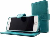 iPhone 12 / 12 Pro - Pure Turquoise Leren Portemonnee Hoesje - Lederen Wallet Case TPU meegekleurde binnenkant- Book Case - Flip Cover - Boek - 360º beschermend Telefoonhoesje