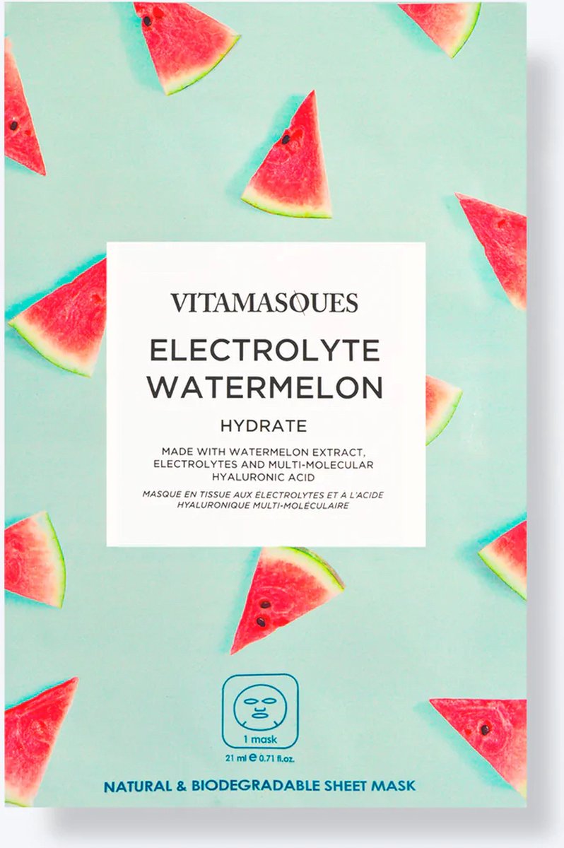 House of Mushu - Gezichtsmasker - verzorging - Electrolyte Watermelon - Face Sheet Mask - Sheet mask - Glimmende gezichtsmasker - verzorgings masker - Vitamasques