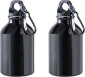 2x Stuks aluminium waterfles/drinkfles zwart met schroefdop en karabijnhaak 330 ml - Sportfles - Bidon