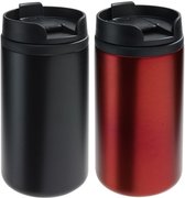 Set van 2x Thermosbekers/warmhoud bekers zwart en rood 290 ml - Isolerende drinkbekers