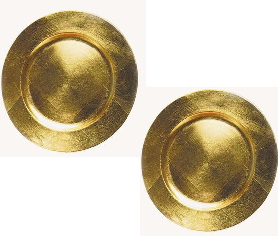 2x stuks ronde kaarsenborden/kaarsenplateaus goud van kunststof 33 cm