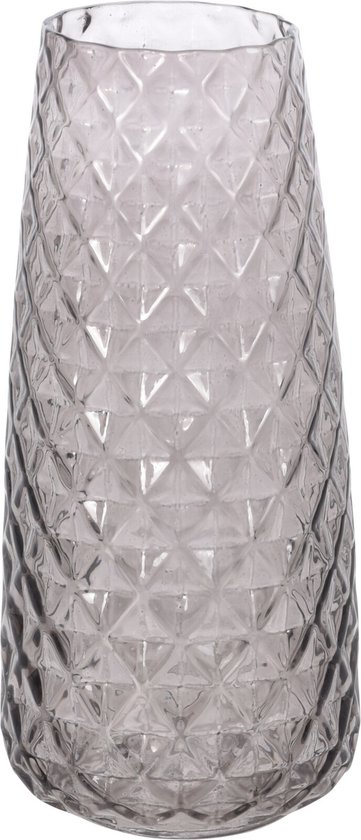 Cilindervaas glas grijs 10 x 21 cm - Vazen van gestipt/geribbeld glas