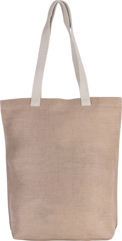 2x stuks jute canvas katoenen schoudertasje in het natural beige 38 x 42 cm met lange ecru hengsels - Boodschappentassen - Goodie bags