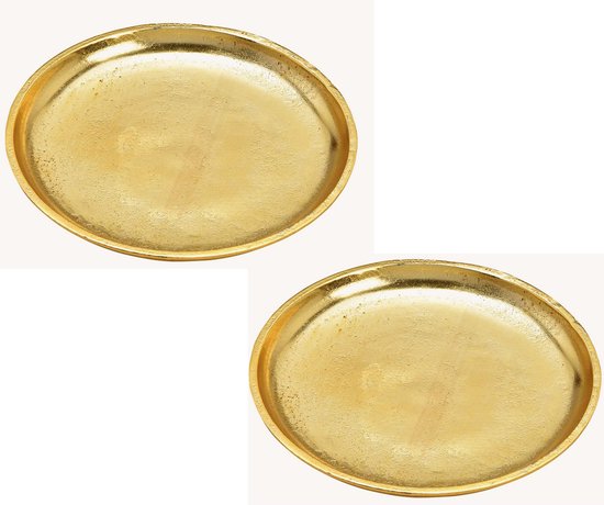 3x stuks ronde kaarsenborden/kaarsenplateaus goud van metaal 20 x 2 cm