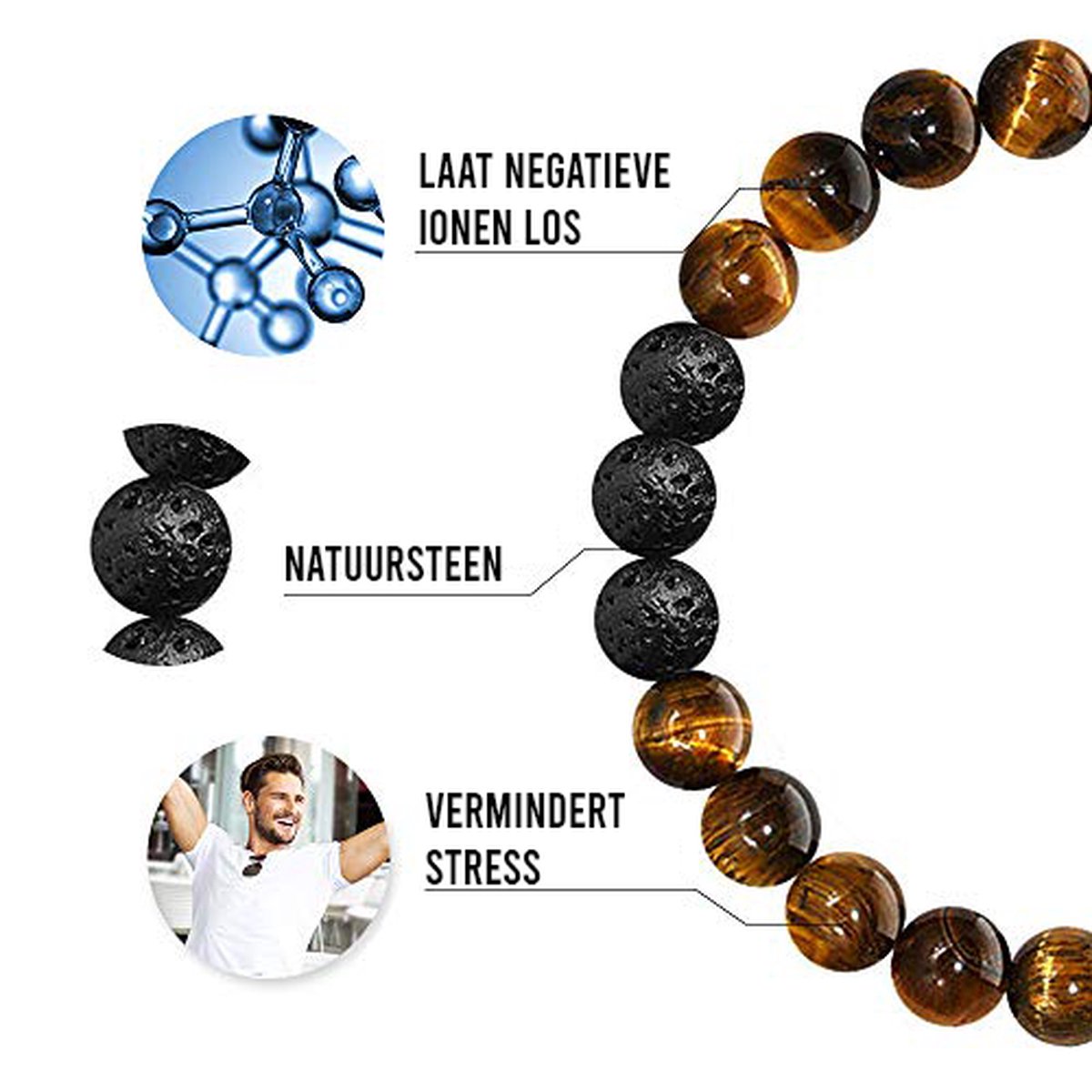 Kralen Armband Tijgeroog - voor Heren en Dames - Set van 2 Armbandjes — afbeelding 4