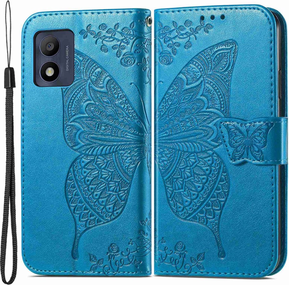 Groot vlinder blauw agenda hoesje book case - Alcatel 1B 2022