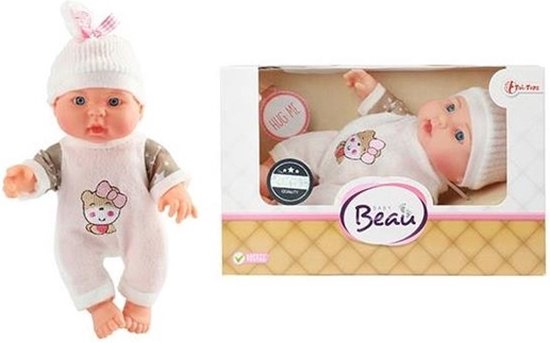 Baby Beau Babypop met Muts, 23cm