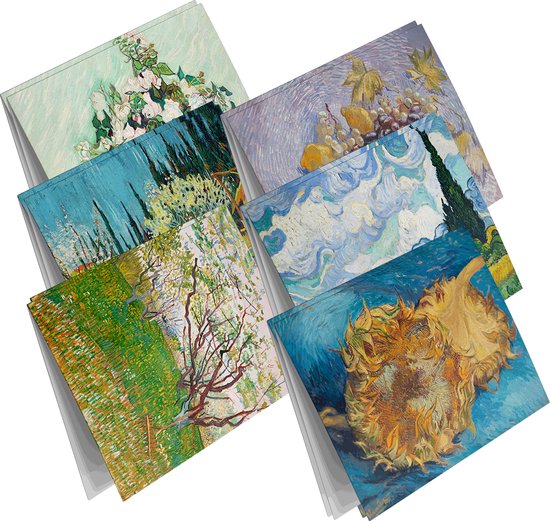 Wenskaarten set Vincent Van Gogh - 12 dubbele kaarten met enveloppen - zonder boodschap - Extra stevige kaarten met glanslaminaat