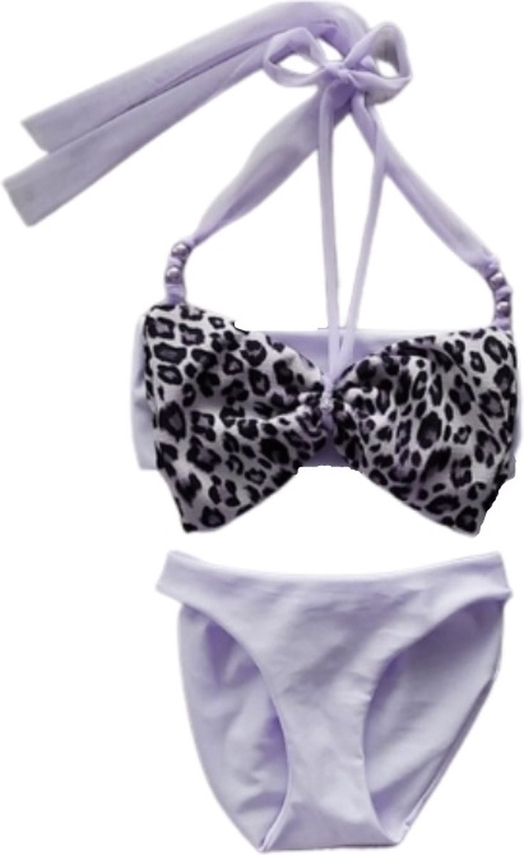 Maat 122 Bikini zwemkleding wit panterprint badkleding met strik voor baby en kind zwem kleding witte badkleding