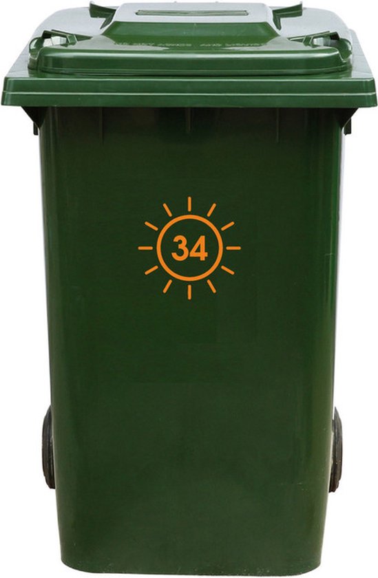 Kliko Sticker / Vuilnisbak Sticker - Zon - Nummer 34 - 16,5x16,5 - Oranje