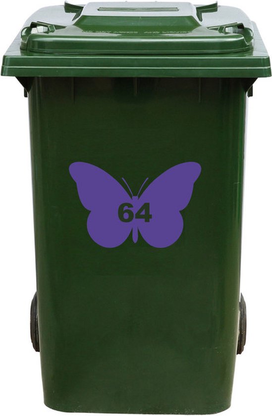 Autocollant Kliko / Autocollant poubelle - Papillon - Numéro 64 - 14x21 - Violet