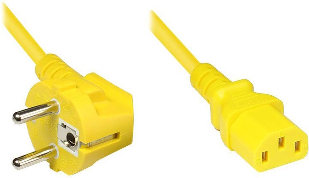 C13 (recht) - CEE 7/7 (haaks) stroomkabel - 3x 0,75mm / geel - 0,50 meter