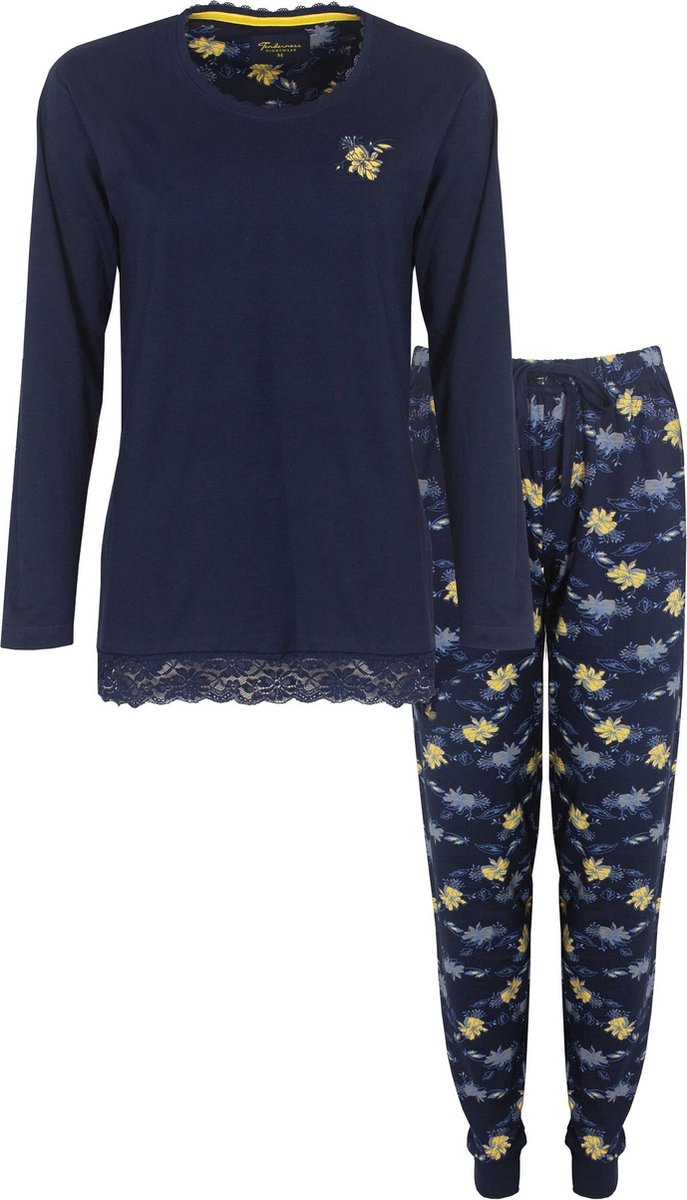Tenderness Dames Pyjama - Katoen - Lange Mouwen - Blauw