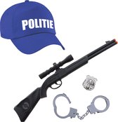 Carnaval verkleed speelgoed politiepet blauw voor kinderen met geweer/handboeien/badge