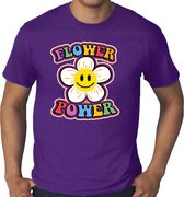 Grote Maten jaren 60 Flower Power verkleed shirt paars met emoticon bloem heren - Plus size heren XXXL