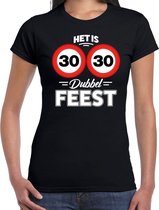 Het is dubbel feest verjaardag t-shirt zwart voor dames - Cadeau shirt - 30 jaar XXL