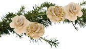 Kerstboom bloemen op clip - 4x stuks - goud - kunststof - 9 cm
