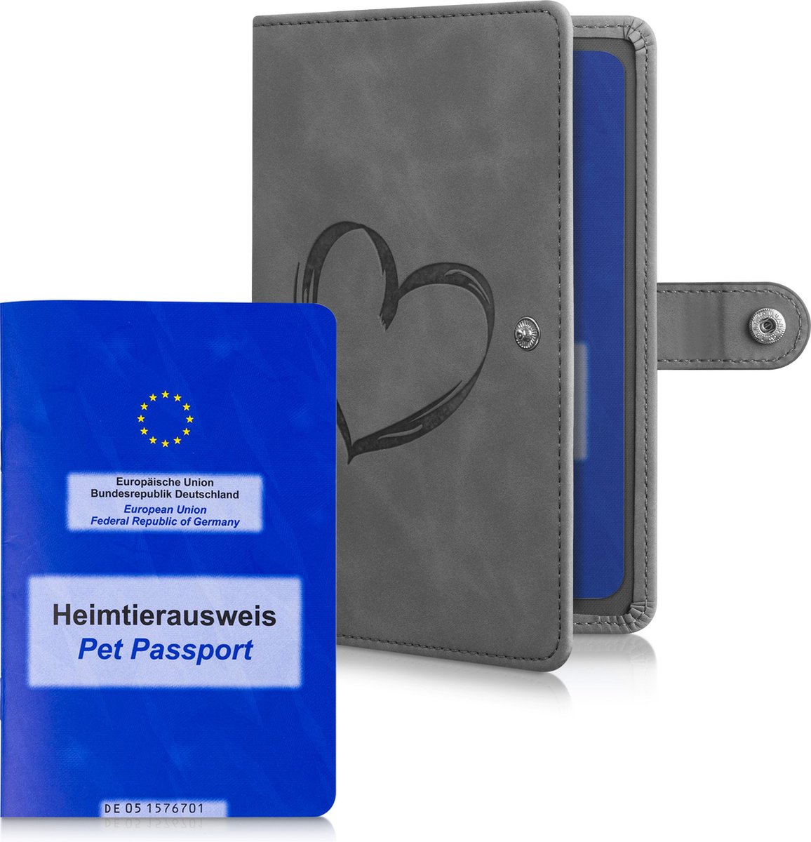 kwmobile hoes EU dierenpaspoort voor je huisdier - Cover Europees vaccinatiepaspoort huisdier - Met 2 extra opbergvakken - Synthetisch nubuckleer