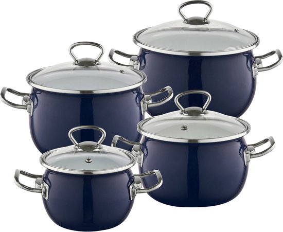 Série de 5 casseroles vintages en tôle émaillée jaune n°5716 – VIDE GRENIER US A HEUGAS