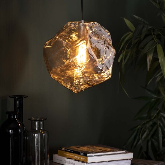 Hanglamp Rock chromed glass | 28 x 28 x 150 cm | 1 lichts | glas / metaal | woonkamer | charcoal / chroom / grijs / smoke / zwart | modern / landelijk design