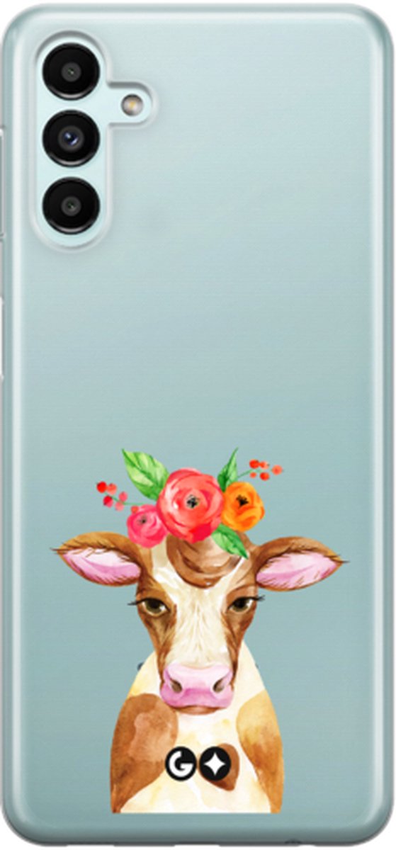 Telefoonhoesje geschikt voor Samsung Galaxy A13 5g - Transparant Siliconenhoesje - Flexibel en schokabsorberend - Dierencollectie - Floral Cows - Rood
