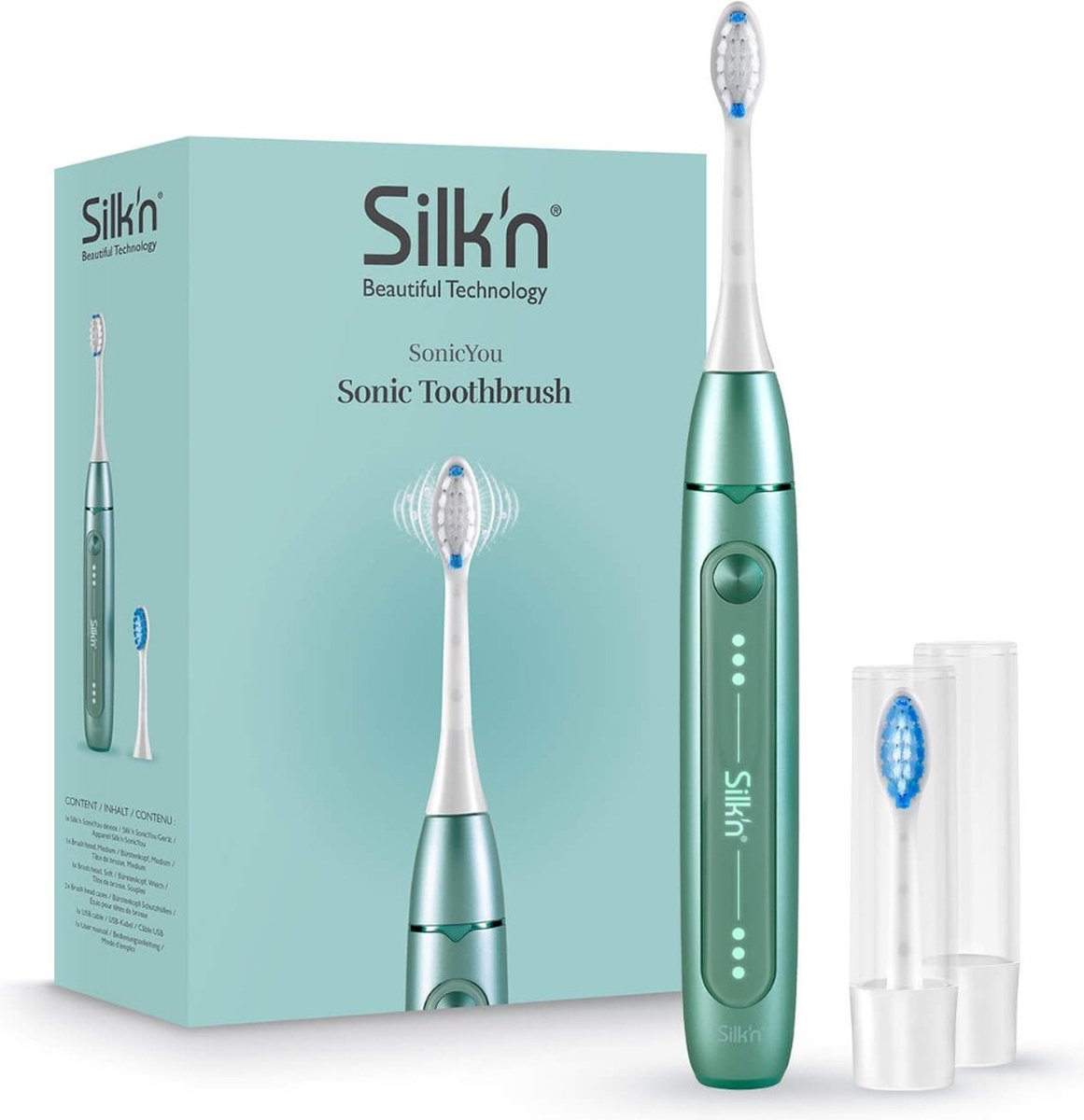 Silk'n SonicYou Elektrische Tandenborstel Geschenkset - met 2 opzetborstels en 2 beschermkapjes - Groen