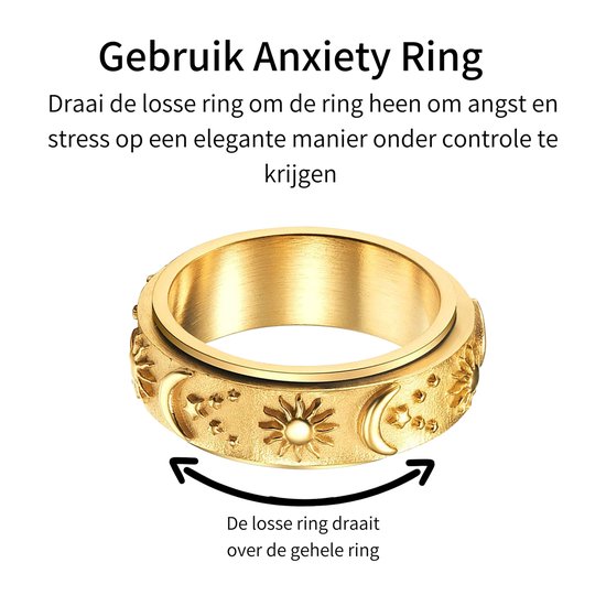 Anxiety Ring - (zon maan) - Stress Ring - Fidget Ring - Draaibare Ring - Spinning Ring - Spinner Ring - Goud Kleurig - (19.00 mm / maat 60) - Despora