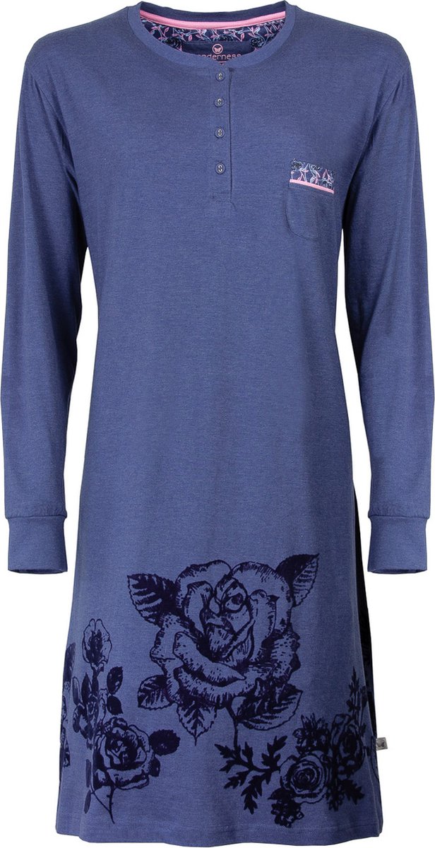 Tenderness Dames Nachthemd - Polo Sluiting - Indigo Blauw