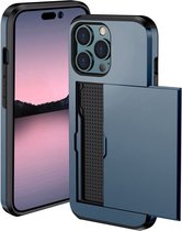 Apple iPhone 14 Pro Max Hoesje met Kaart Houder Back Cover Blauw