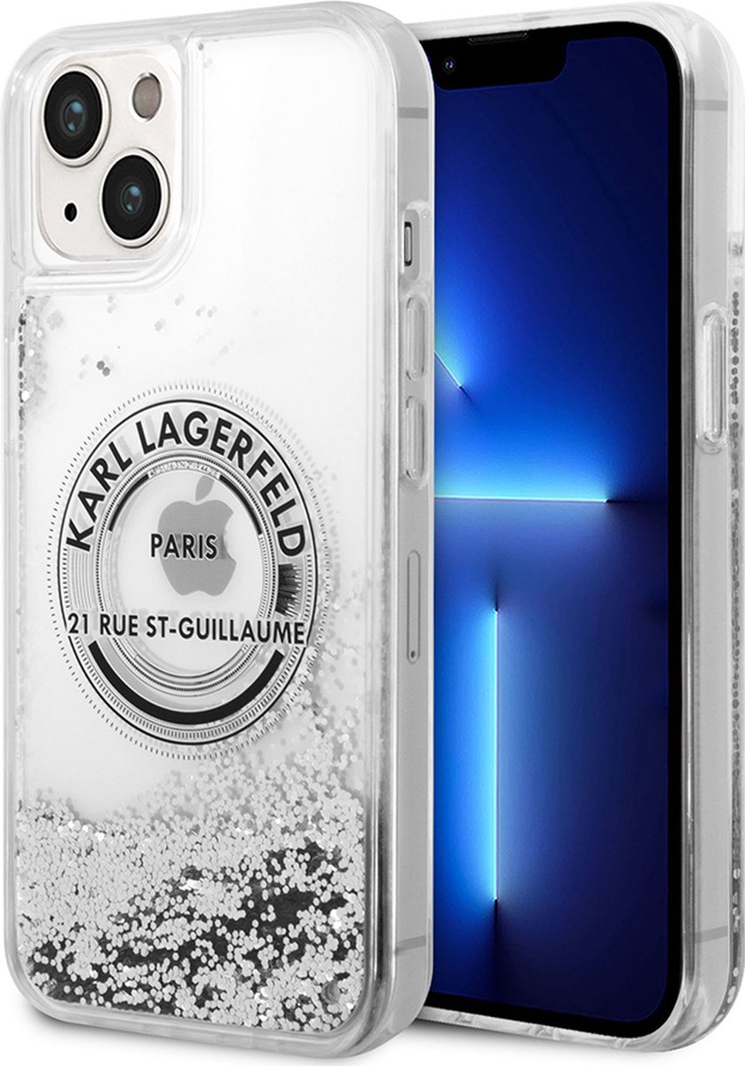 iPhone 14 Plus Backcase hoesje - Karl Lagerfeld - Effen Zilver - Silicone