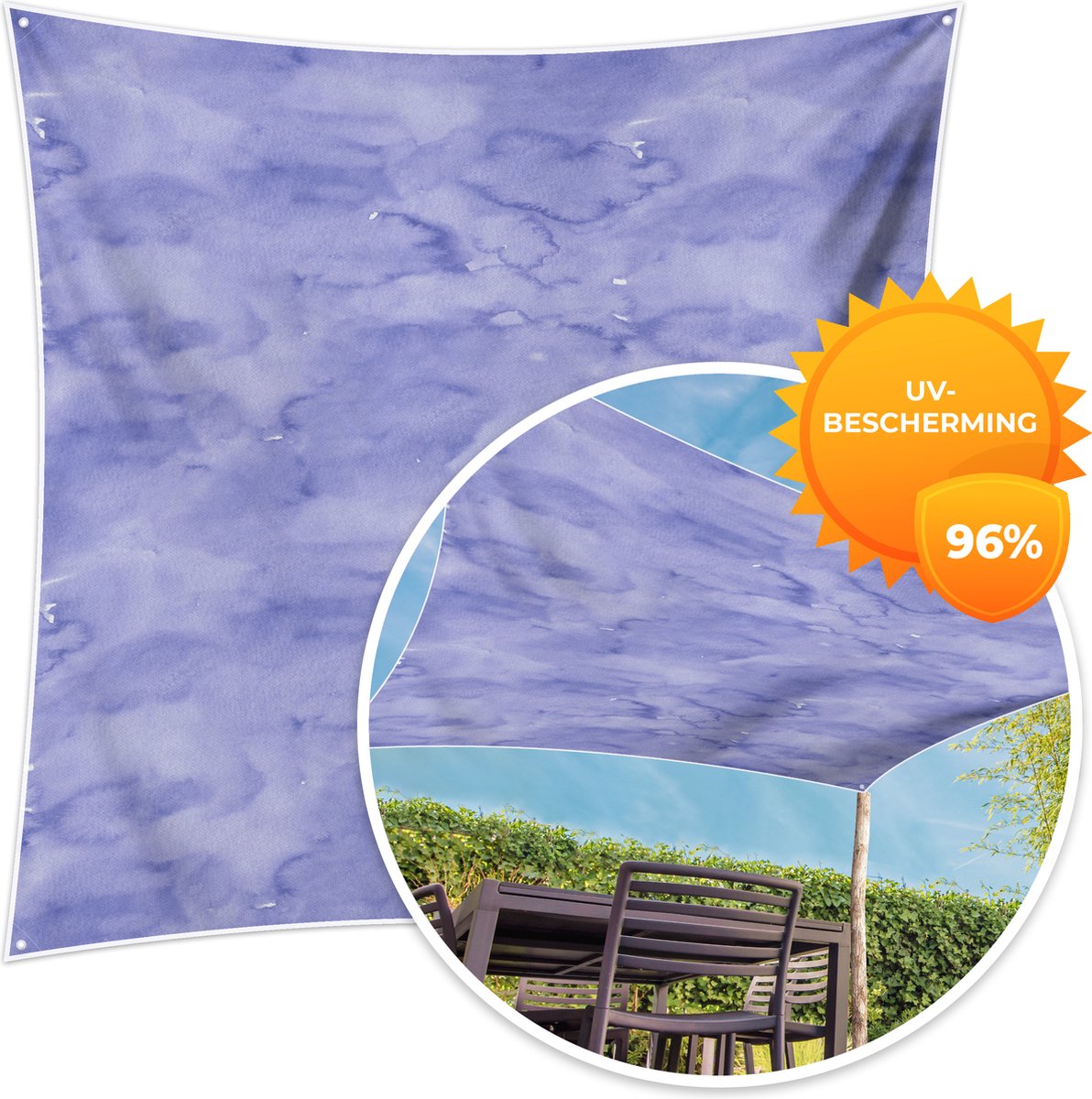 MuchoWow® - Schaduwdoek - Patroon - Paars - Waterverf - Marmer - 96% UV-bestendig - Hoogwaardig polyester - Zonnedoek - Weerbestendig - Tuin - Tarp - 300x300 cm