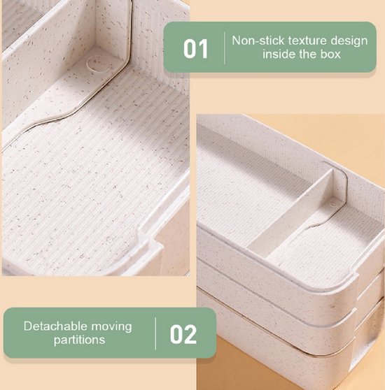 Bento Lunchbox - Lunchbox 900ml 3 couches - couverts inclus - Beige - Opline