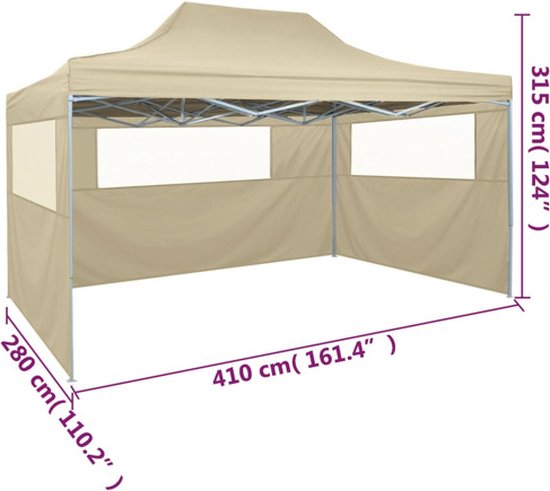 vidaXL Tente de réception pliante avec 3 parois latérales 3 x 4 m Crème Acier
