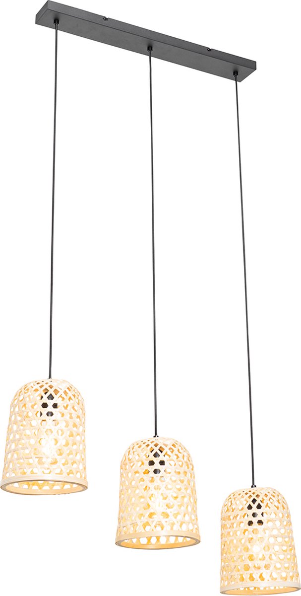 QAZQA rayan - Oosterse Hanglamp eettafel - 3 lichts - L 70 cm - Naturel - Woonkamer | Slaa