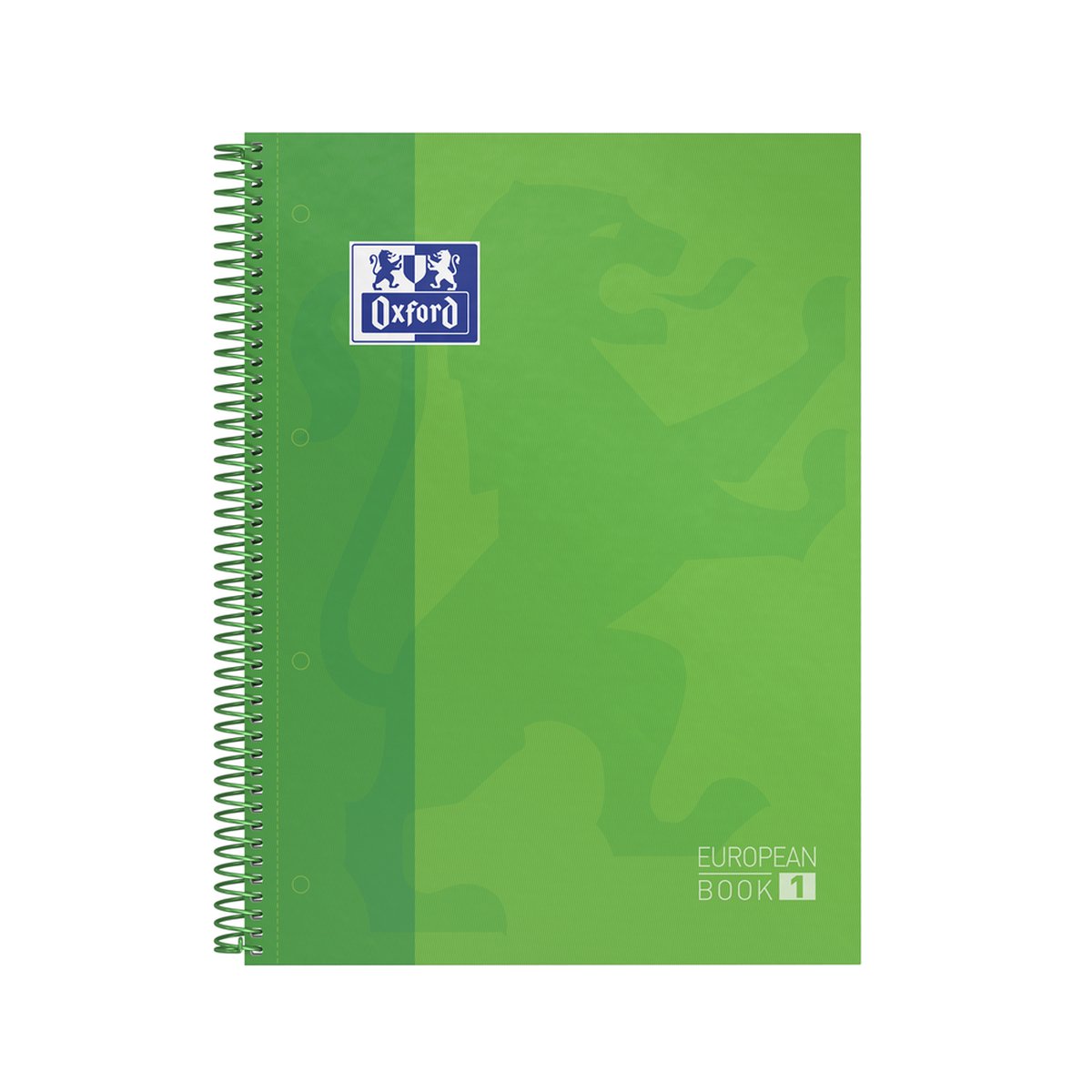 Oxford School Europeanbook - notitieboek - gekleurde rand - A4+ - ruit 5mm - 80 vel - 4 gaats - hardcover - groen