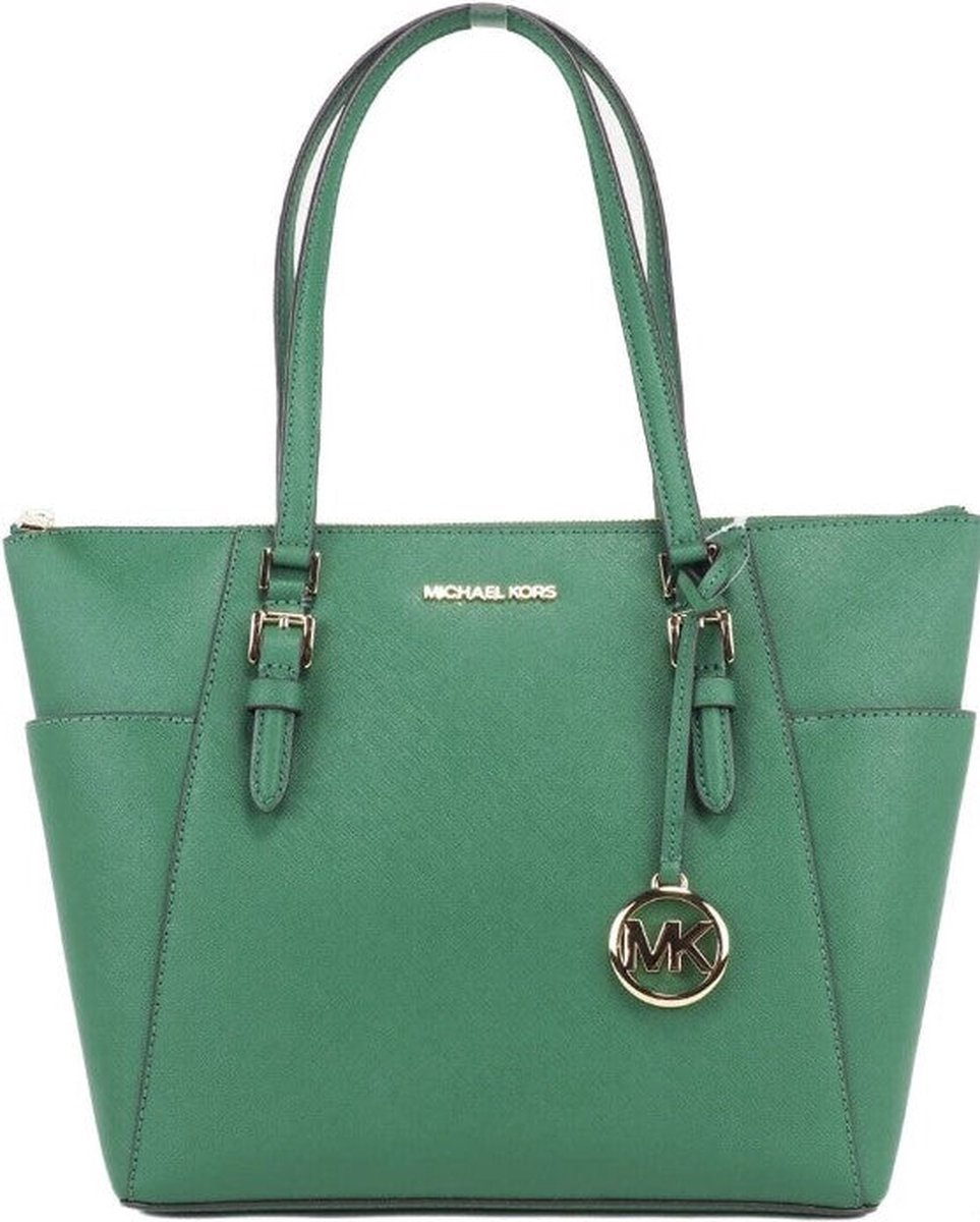 Charlotte Large Saffiano Leather Jewel Green Top Zip Tote Handbag