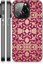 Smartphone Hoesje iPhone 14 Pro Beschermhoesje met Zwarte rand Barok Pink
