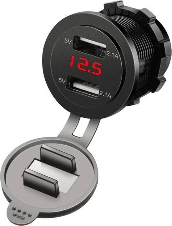 Procar PVM1-R Double chargeur USB avec voltmètre et couvercle - Rouge -  12V/24V -... | bol.com