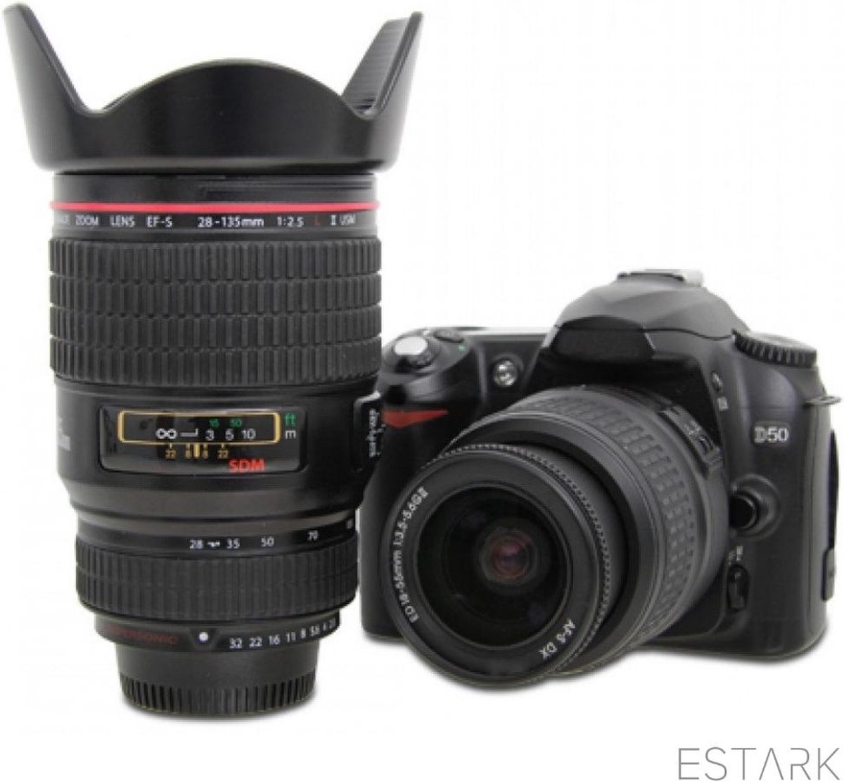 ESTARK® Kwalitatieve Camera Lens Beker Tas Mok Thermos - Koffie Thee Coffee Mug - Must Have - Cameralens - Drinkbeker - 400 ML - Met Deksel - Camera Mok