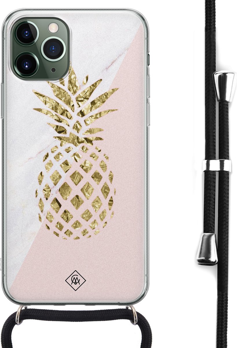 Casimoda® hoesje met koord - Geschikt voor iPhone 11 Pro Max - Ananas - Afneembaar koord - Siliconen/TPU - Roze