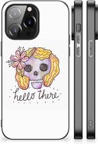 GSM Hoesje iPhone 14 Pro Max Siliconen Hoesje met Zwarte rand Boho Skull