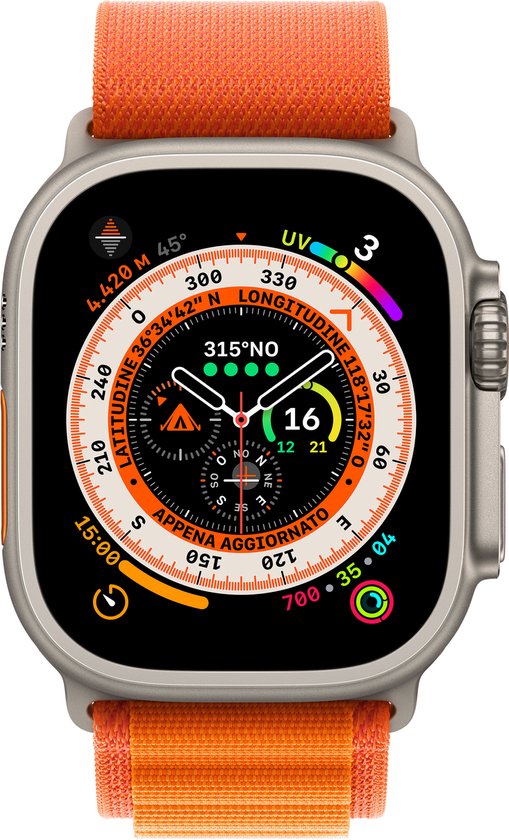 Apple Watch Ultra - 4G/LTE - 49mm - Titanium kast - Oranje Alpine bandje - Small