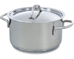 BK Profiline Kookpan 18 cm/2.5L - Zonder antikleeflaag - Kookpan inductie - RVS kookpan - Ovenbestendig tot 230°C - Met RVS deksel - Zilver