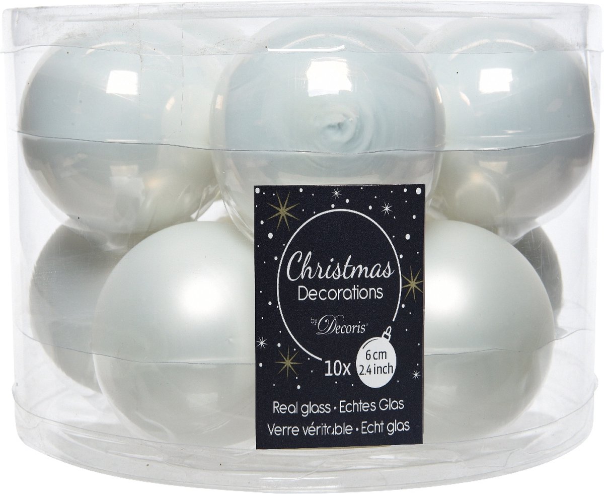 Decoris kerstballen glas mix glanzend mat D6cm winterwit dia6.00cm
