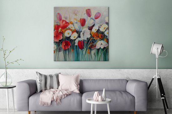 Toile - Peinture - Huile - Fleurs - Nature - 90x90 cm - Décoration - Intérieur