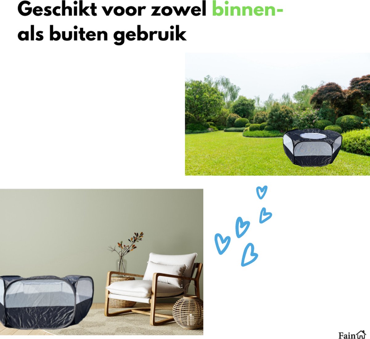 Fain® Konijnenren – Opvouwbaar – Knaagdieren ren – Zwart – Volledig afsluitbaar - Kooi – Voor binnen en buiten gebruik – Extra klim- en nagelbestendig thumbnail 8