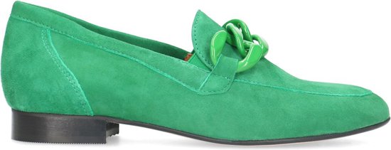 Manfield - Dames - Groene suède loafers met chain - Maat 36