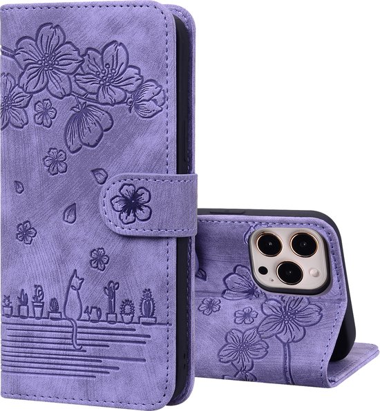 Book case Samsung Galaxy A12 avec Protection appareil photo - Simili cuir - Porte-cartes - Cordon - Motif Fleurs - Samsung Galaxy A12 - Violet