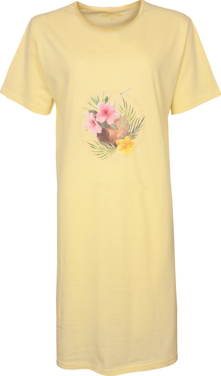 Temptation Dames Nachthemd - Bigshirt - 100% Katoen - Geel - Maat XXL